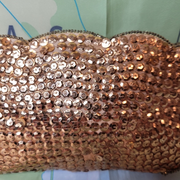 Vintage 1950s Gold Sequin Clutch Bag Purse - Picture 5 of 12
